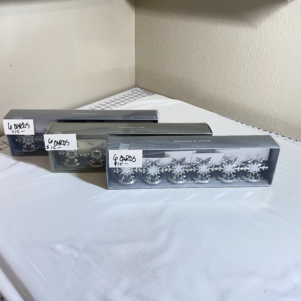 Pier 1 Silver Snowflake place card holders sets of 6 with 6 cards (JCL05)